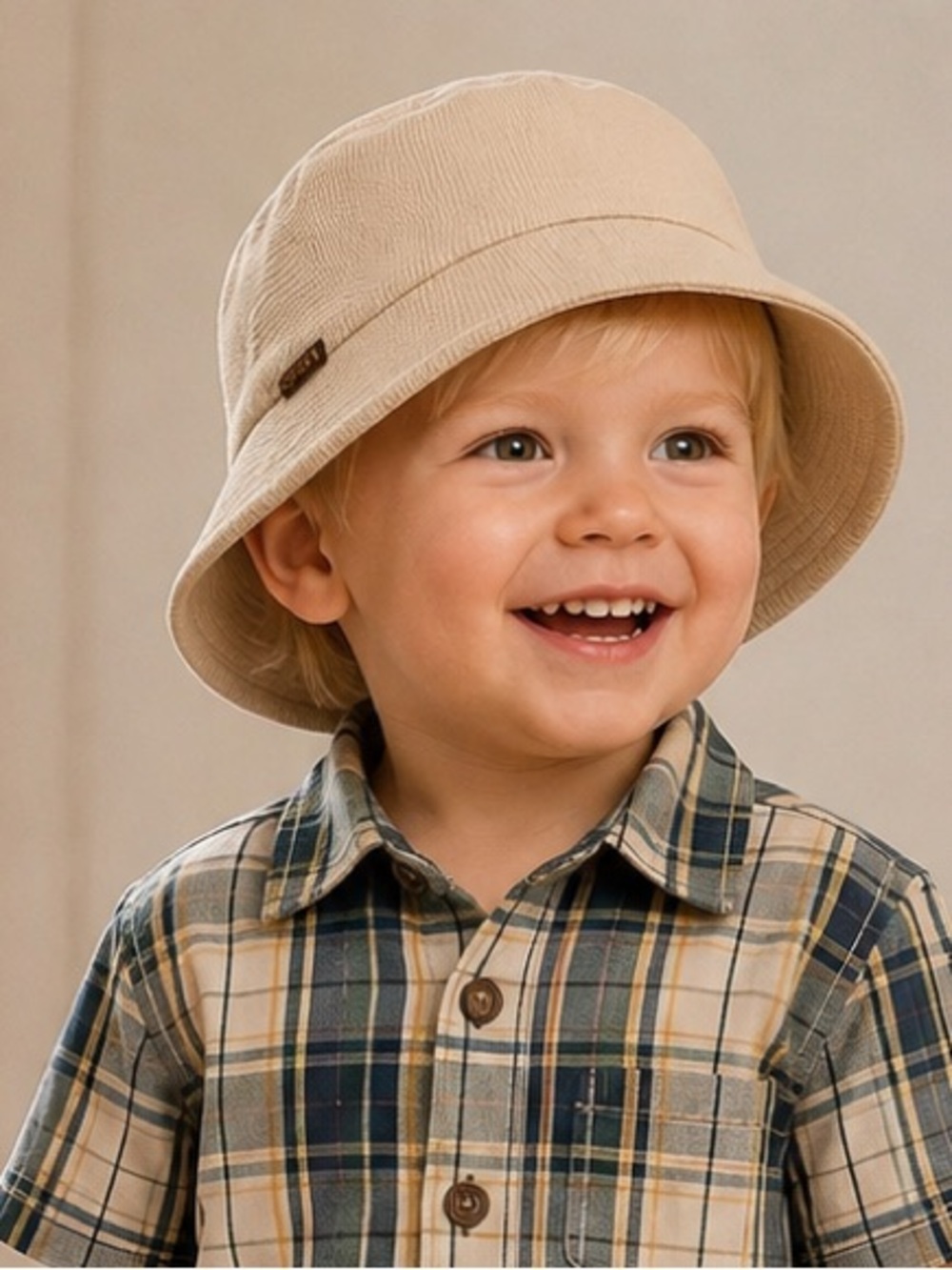 Kids Beige Textured Bucket Sun Hat Neutral Summer Hat
